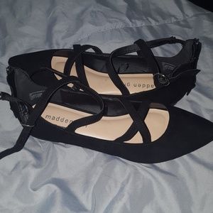 Black suede pointed toe flats